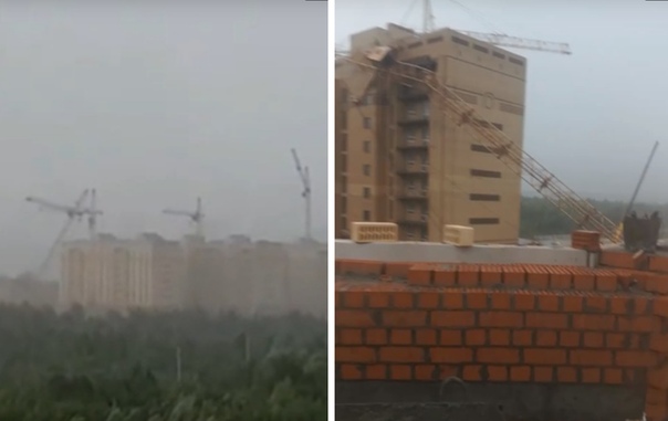 В Тюмени рухнули три башенных крана. Опубликовано ВИДЕО падения и первых минут после ЧП